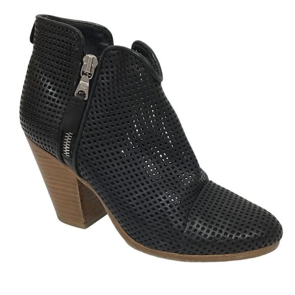 rag & bone Margot Western Boots Perforated Leather Black Size 36 1/2 - Picture 1 of 14